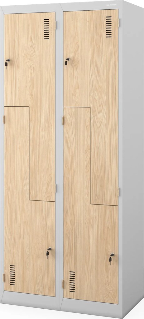 Szafa socjalna ubraniowa typu L, czterokomorowa, szara/dąb sonoma, 800x1850x450 mm: JULIA Eco Design