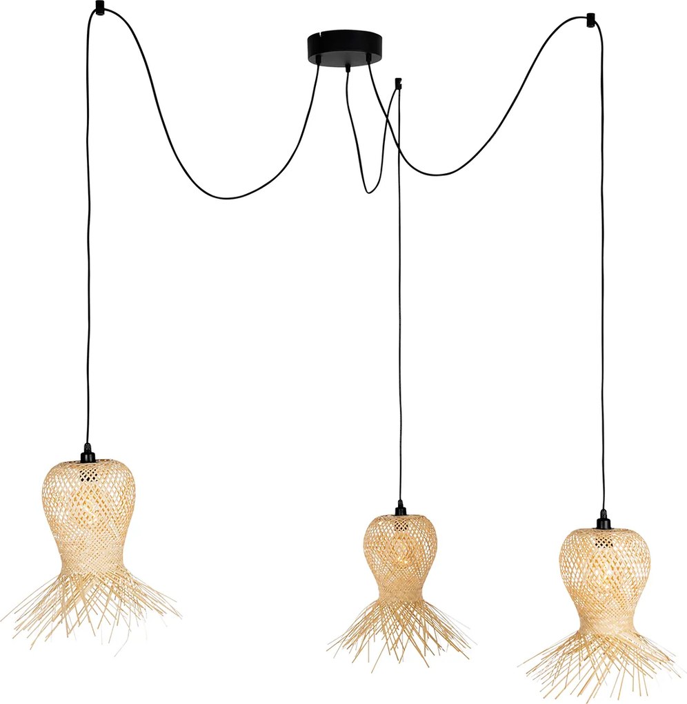Orientalna lampa wisząca zewnętrzna bambusowa 3-światłowa IP44 - Carlos