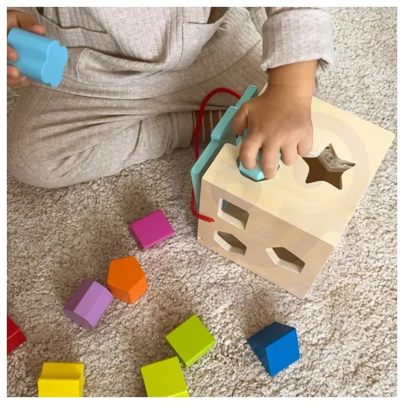 Tooky toy drewniany sorter kolorowa kostka z kolorowymi wzorami 13 el.