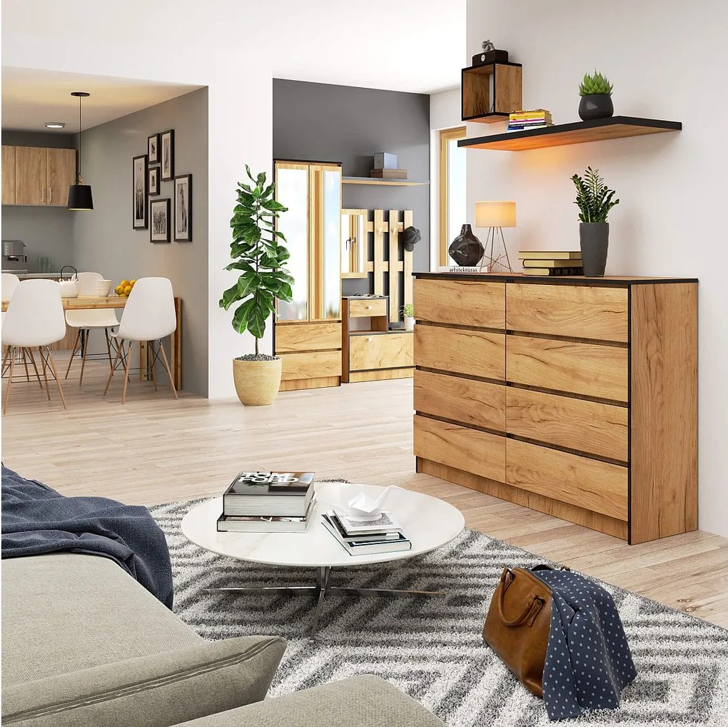 Komoda AKORD K140 Dąb Craft 138 cm 8 szuflad kolor Dąb Craft mat 138x40x99 cm