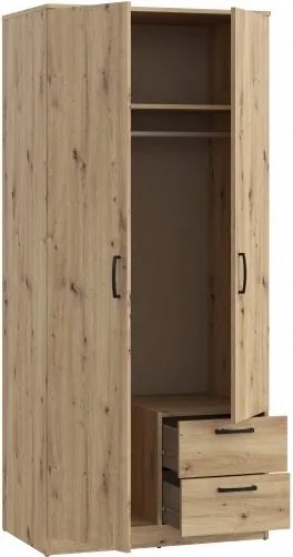 Dwudrzwiowa szafa z drążkiem i szufladami Niko 81-D78 dąb Artisan