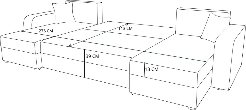 Rozkładana sofa narożna w kształcie U VALERIO 305x140 cm, ciemnoszara