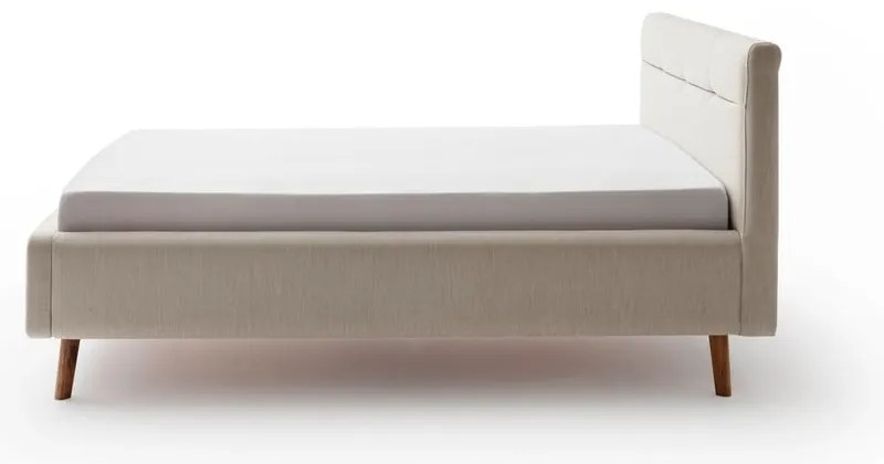 Beżowe tapicerowane łóżko dwuosobowe ze schowkiem i stelażem 140x200 cm Lotte – Meise Möbel