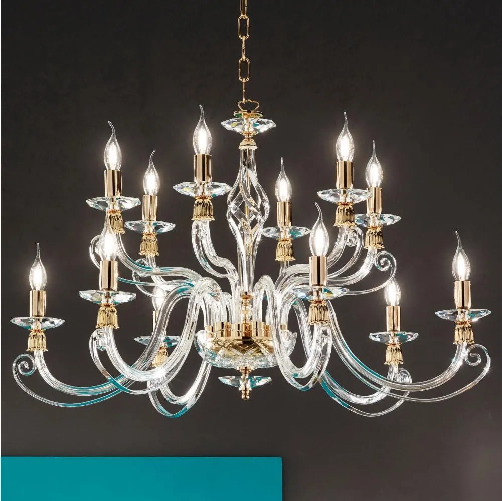 Ondaluce - Żyrandol na łańcuchu 1306 12xE14/10W/230V śr. 100 cm złoty/przezroczysty