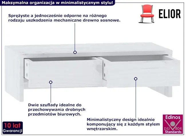 Biała podstawka pod monitor z drewna sosnowego - Dovi