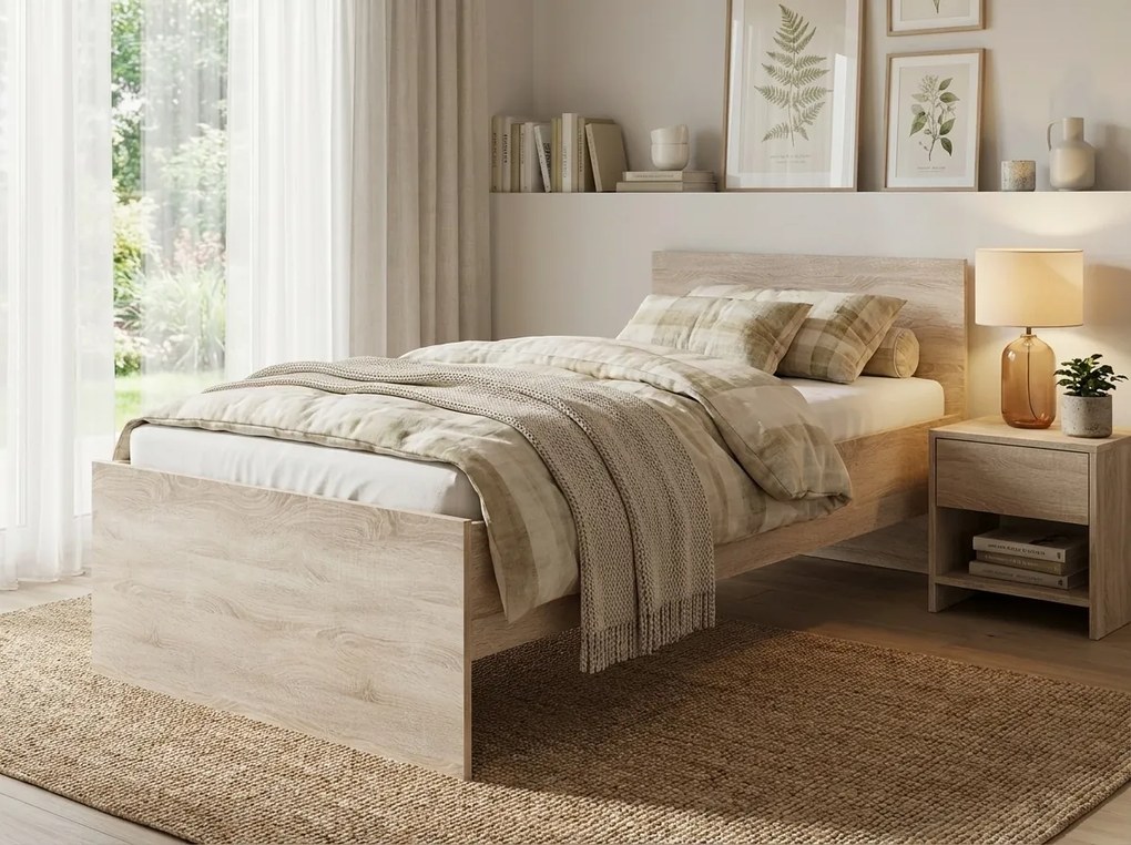 Łóżko ELISA 90 x 200 cm, dąb sonoma Stelaż: Ze stelażem listwowym rolowanym elastycznym, Materac: Materac Deluxe 10 cm