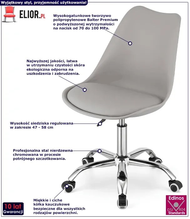 Młodzieżowe szare obrotowe krzesło do biurka Z9-M54