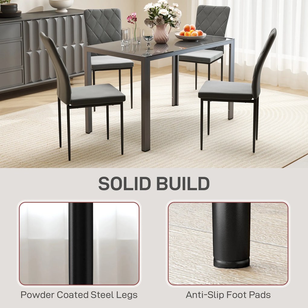 HOMCOM Zestaw 4 nowoczesnych krzeseł do jadalni w aksamitnym wykończeniu z metalowymi nogami, dla jadalni, sypialni, kuchni, Szary