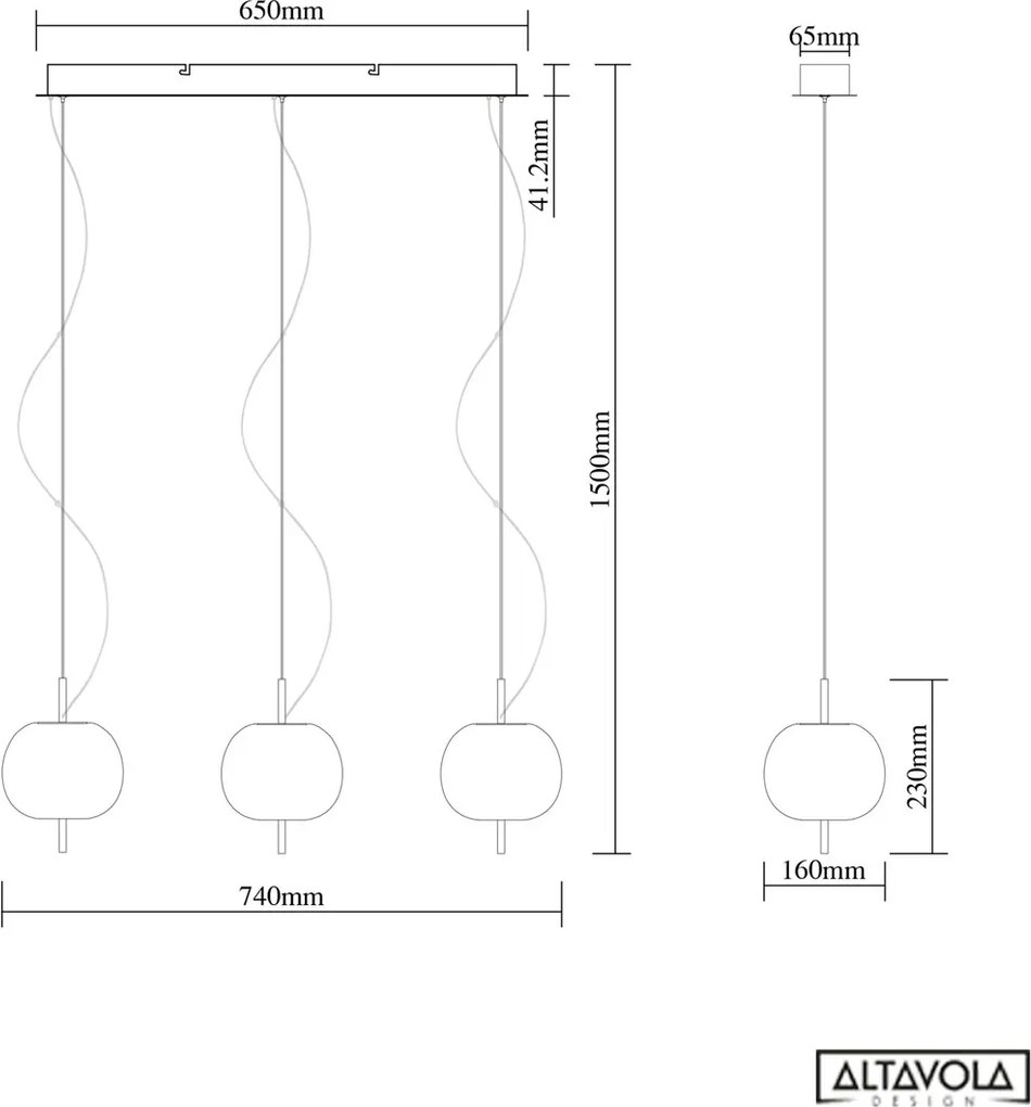 Lampa sufitowa z trzema kloszami i oświetleniem LED Apple 3