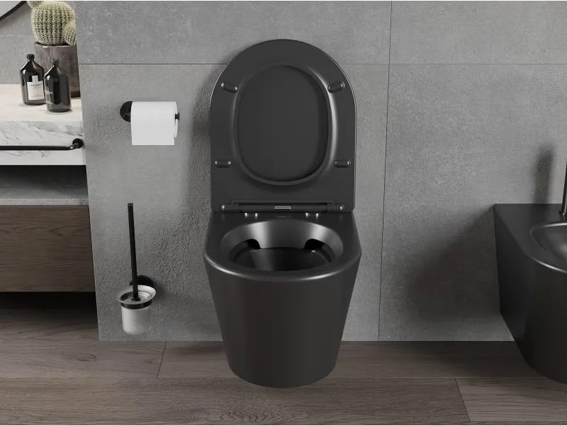 Mexen Rico miska wc Rimless z deską wolnoopadającą slim, duroplast, czarna mat - 30721085