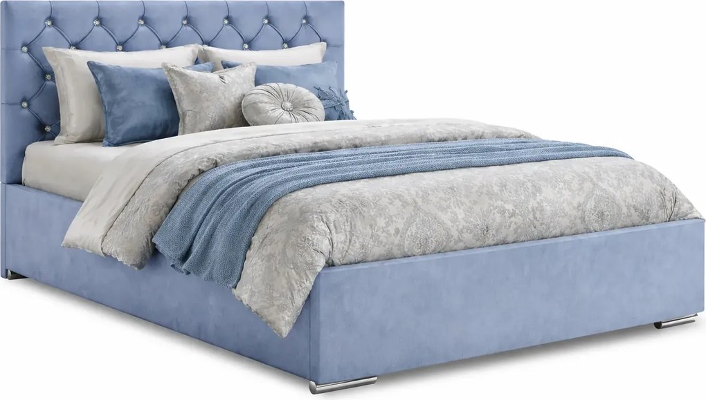 Błękitne welurowe łóżko glamour 6 rozmiarów D2-K89