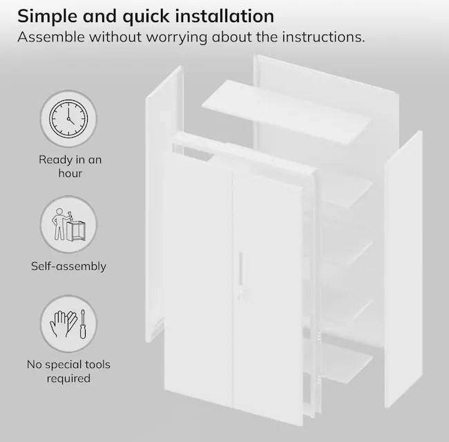 Szafa modułowa metalowa wielofunkcyjna z szufladą biała MEGAN 1850 x 900 x 400 mm