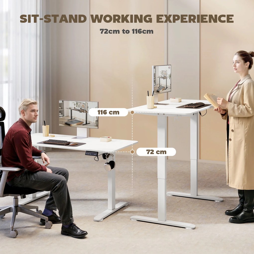 Vinsetto Biurko Stojące Regulowane Elektrycznie, 140 x 70 x 116 cm, Białe