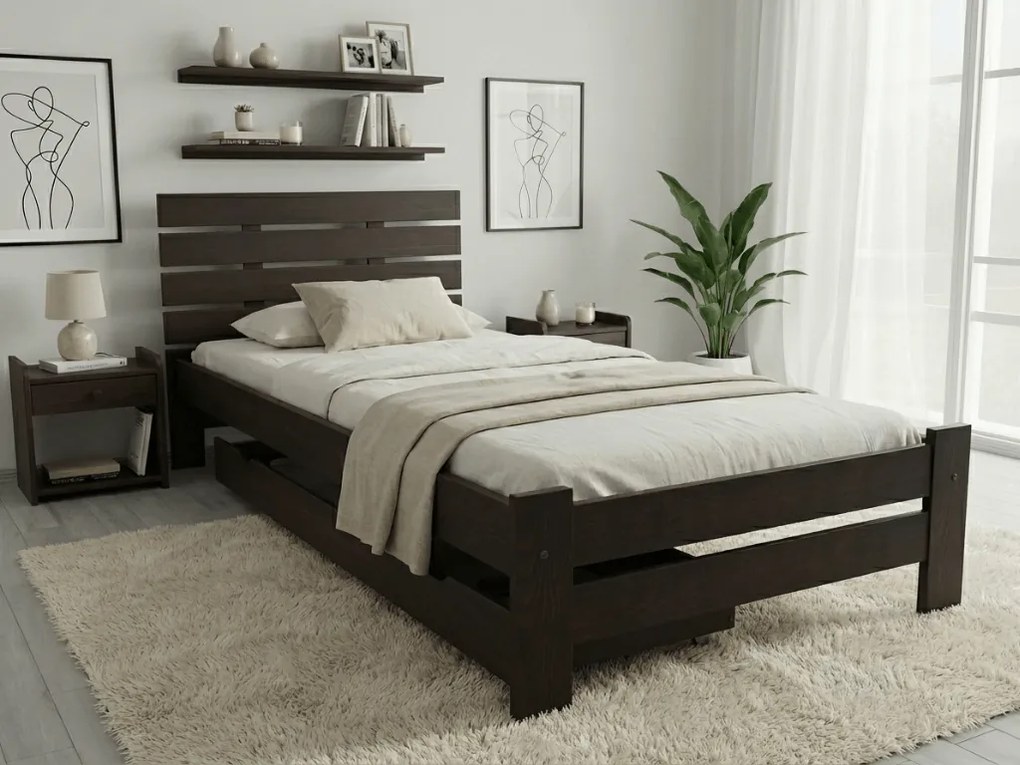 Łóżko PARIS podwyższone 90 x 200 cm, orzech Stelaż: Bez stelaża, Materac: Materac Sommera 18 cm