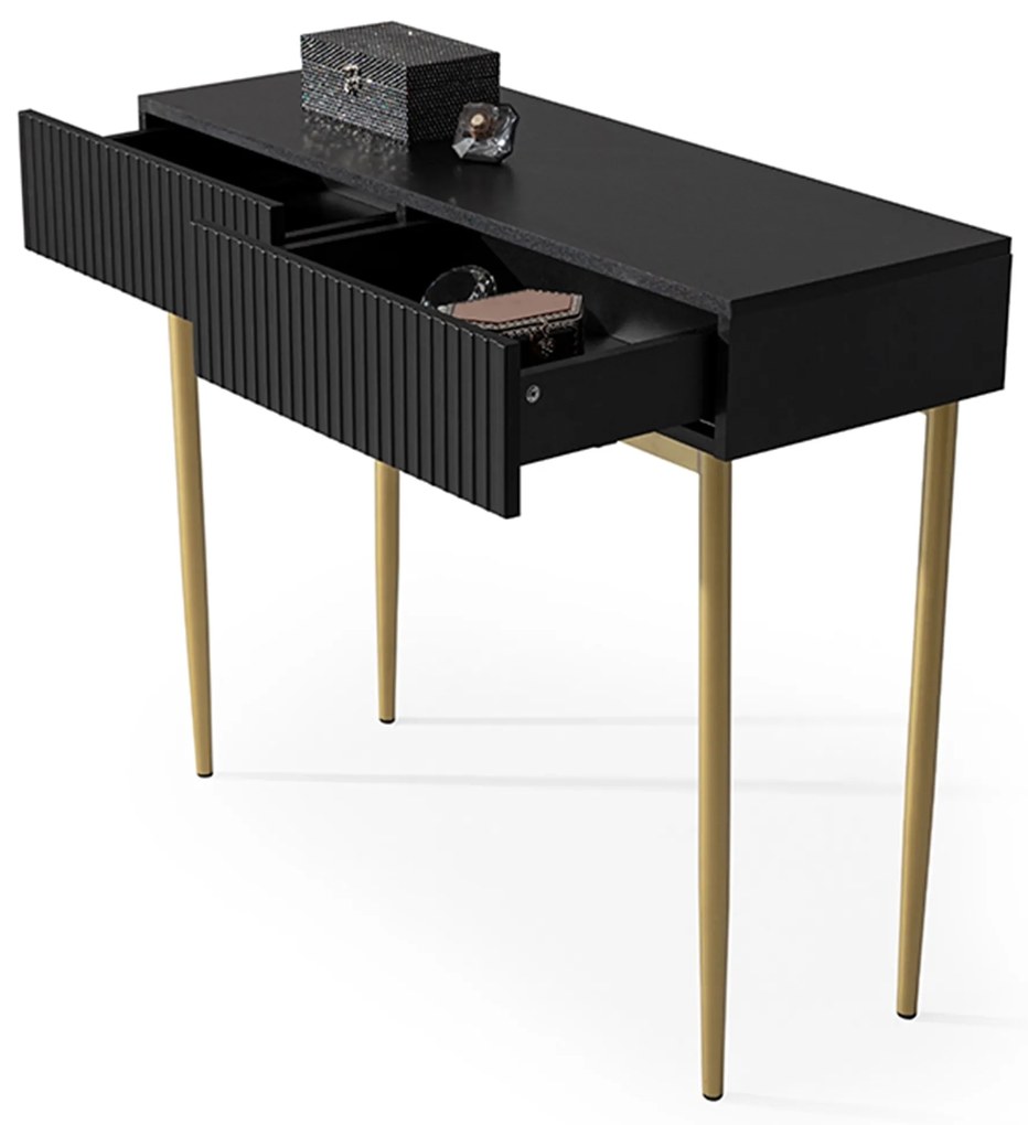 Toaletka Nicole 100 cm z szufladami - czarny mat / złote nóżki