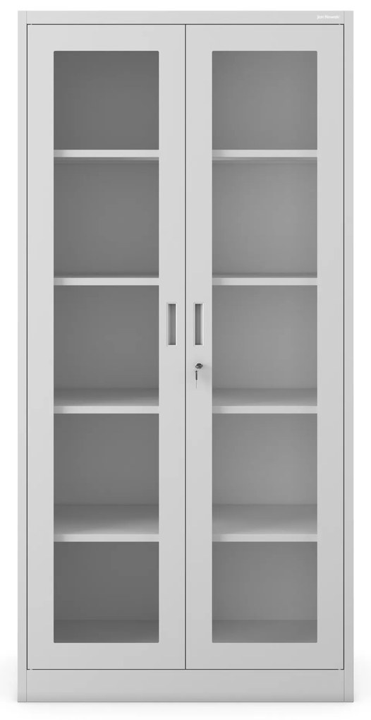 Witryna przeszklona metalowa wysoka z zamkiem szara, 900x1850x400 mm: AMELIA