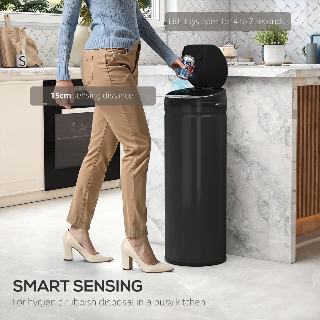HOMCOM 50 L Kosz na śmieci z czujnikiem i funkcją Soft-Close, bezdotykowy kosz ze stali nierdzewnej do higienicznej kuchni