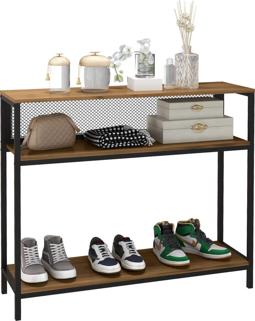 HOMCOM Stół konsolowy do korytarza z 2 półkami Metalowe zabezpieczenie przed przewróceniem Stylowy i funkcjonalny | Aosom PL