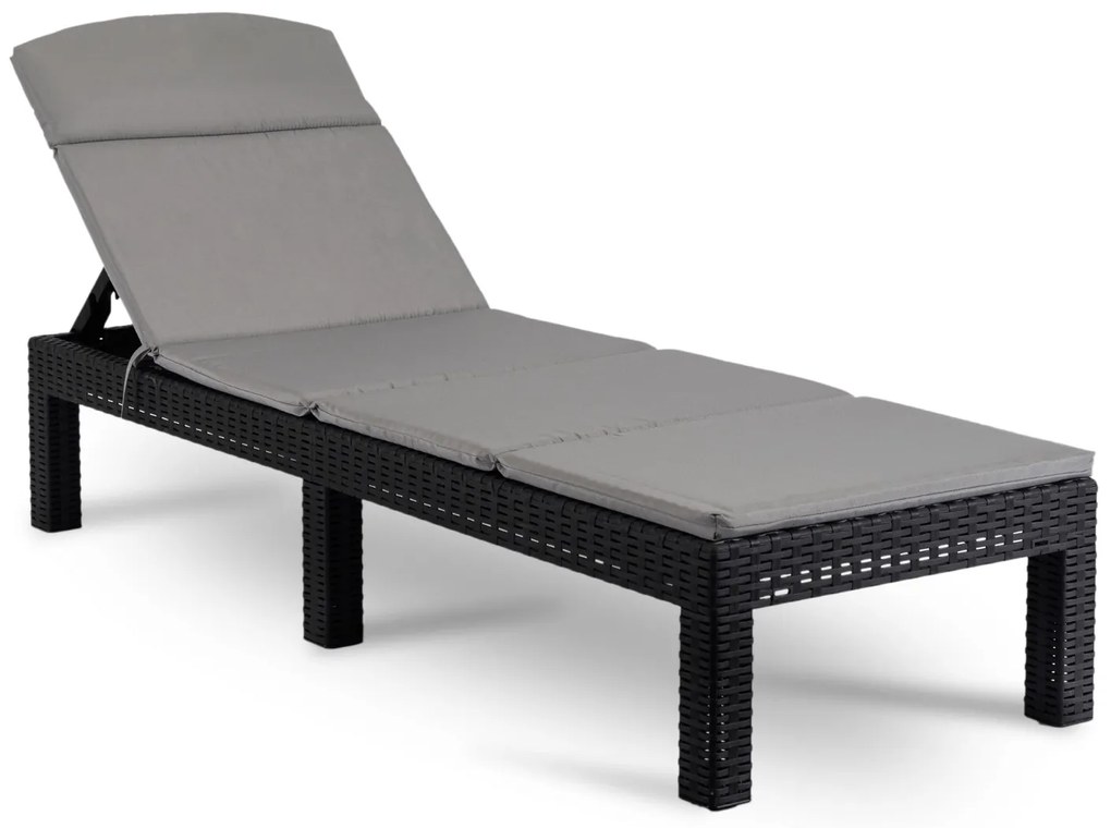 Fotel Ogrodowy Leżak LUIZJANA Technorattan Czarny/Szary