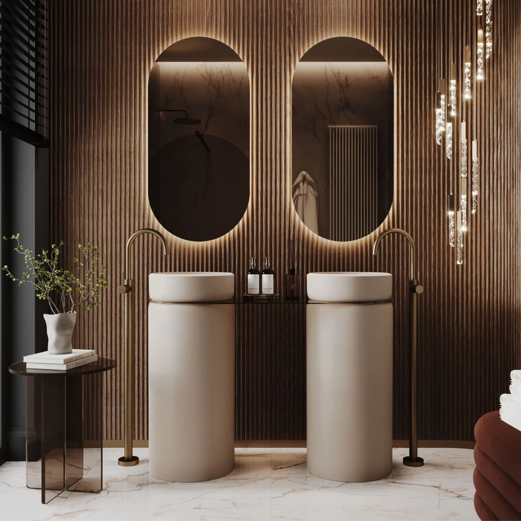 Lustro owalne podświetlane symetryczne bezramowe PLATAN LED | Różne rozmiary | Różne kolory szkła : Kolor tafli szkła - Brąz, Rozmiar - 70x140 cm