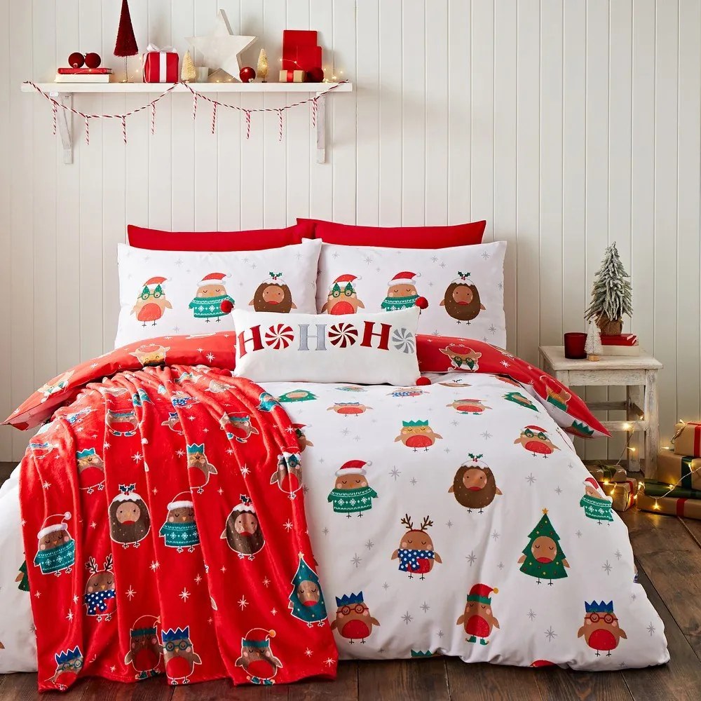 Czerwono-biała pościel dwuosobowa 230x220 cm Party Robins – Catherine Lansfield