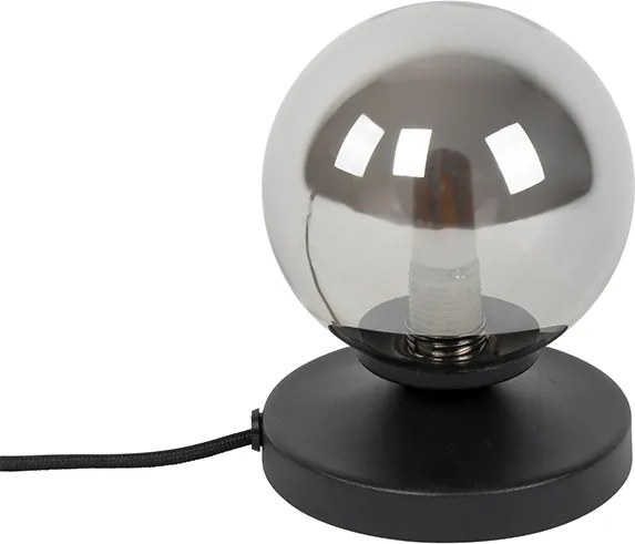 Nowoczesna lampa stołowa czarna z dymionym szkłem - Athens