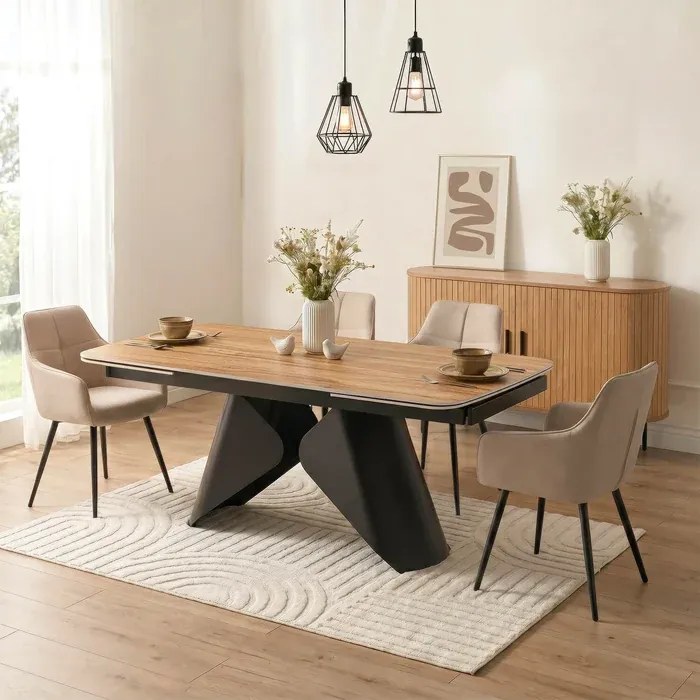 Stół Rozkładany Prostokątny VERONA 160-240 cm Ceramiczny Dąb/Czarny Loft