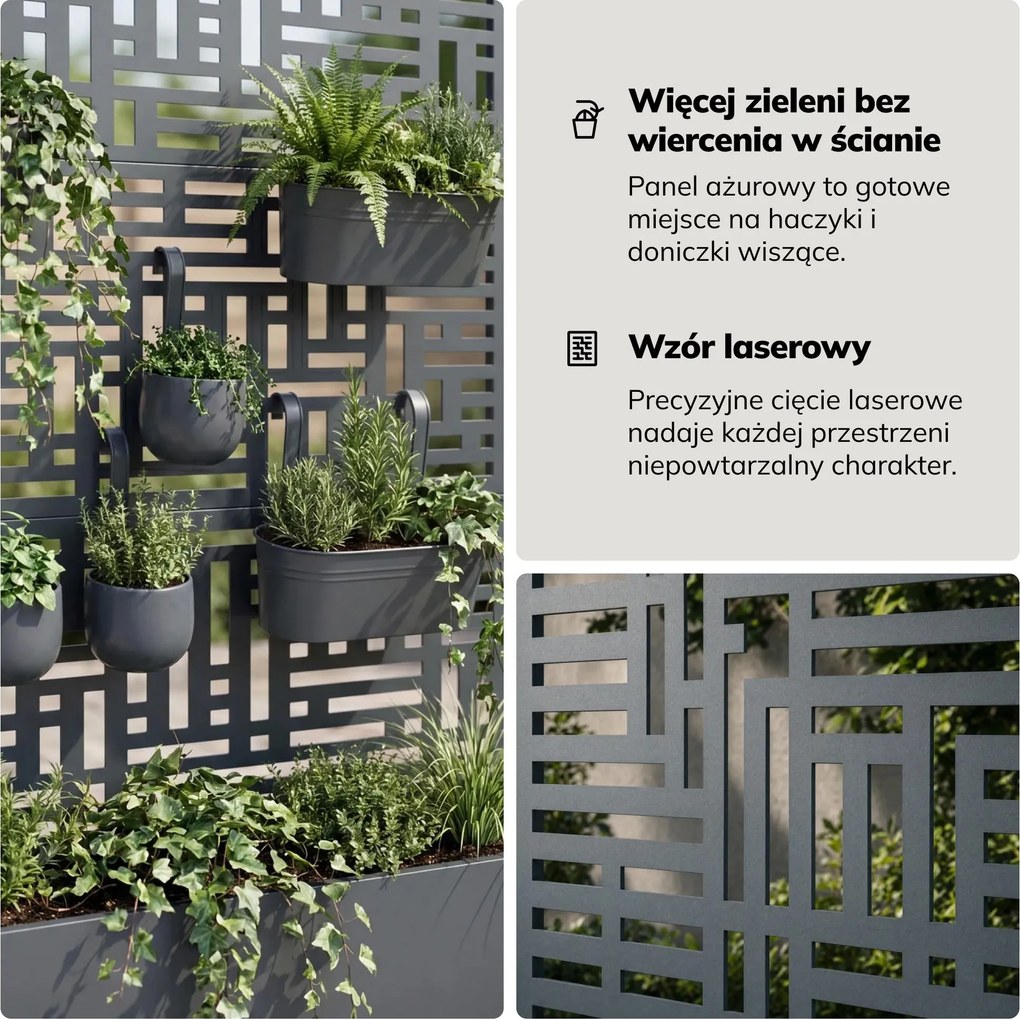 Pergola ogrodowa metalowa z donicą antracytowa 3in1, 1200x1800x300 mm: ROSE
