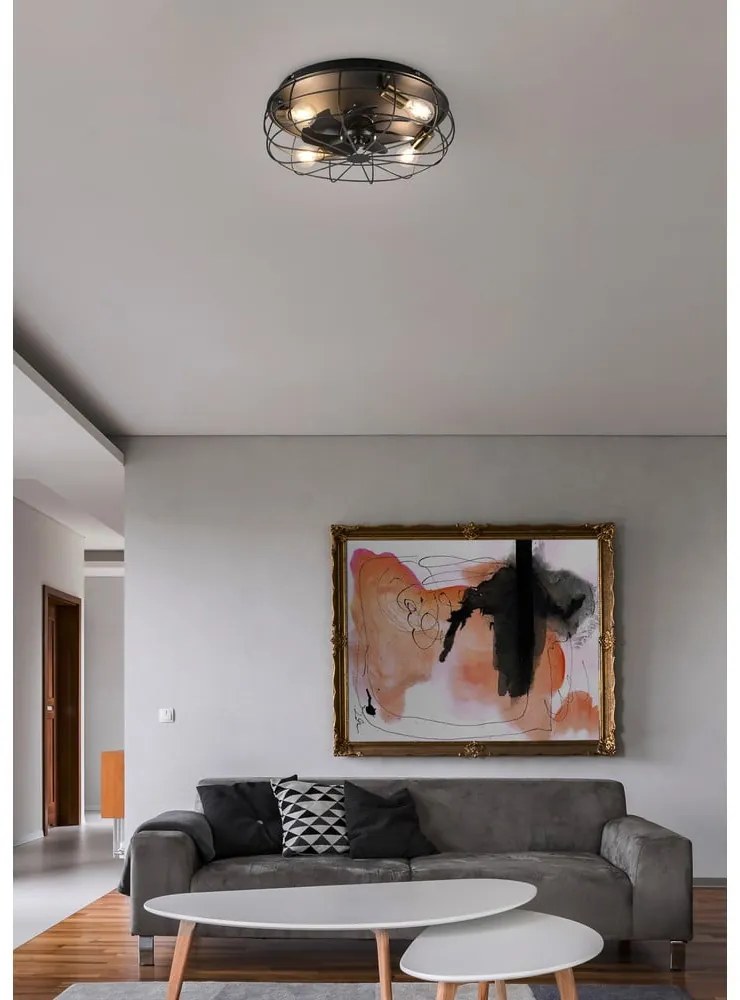 Lampa sufitowa ze zdalnym sterowaniem/z wentylatorem w kolorze matowej czerni Trondheim – Trio