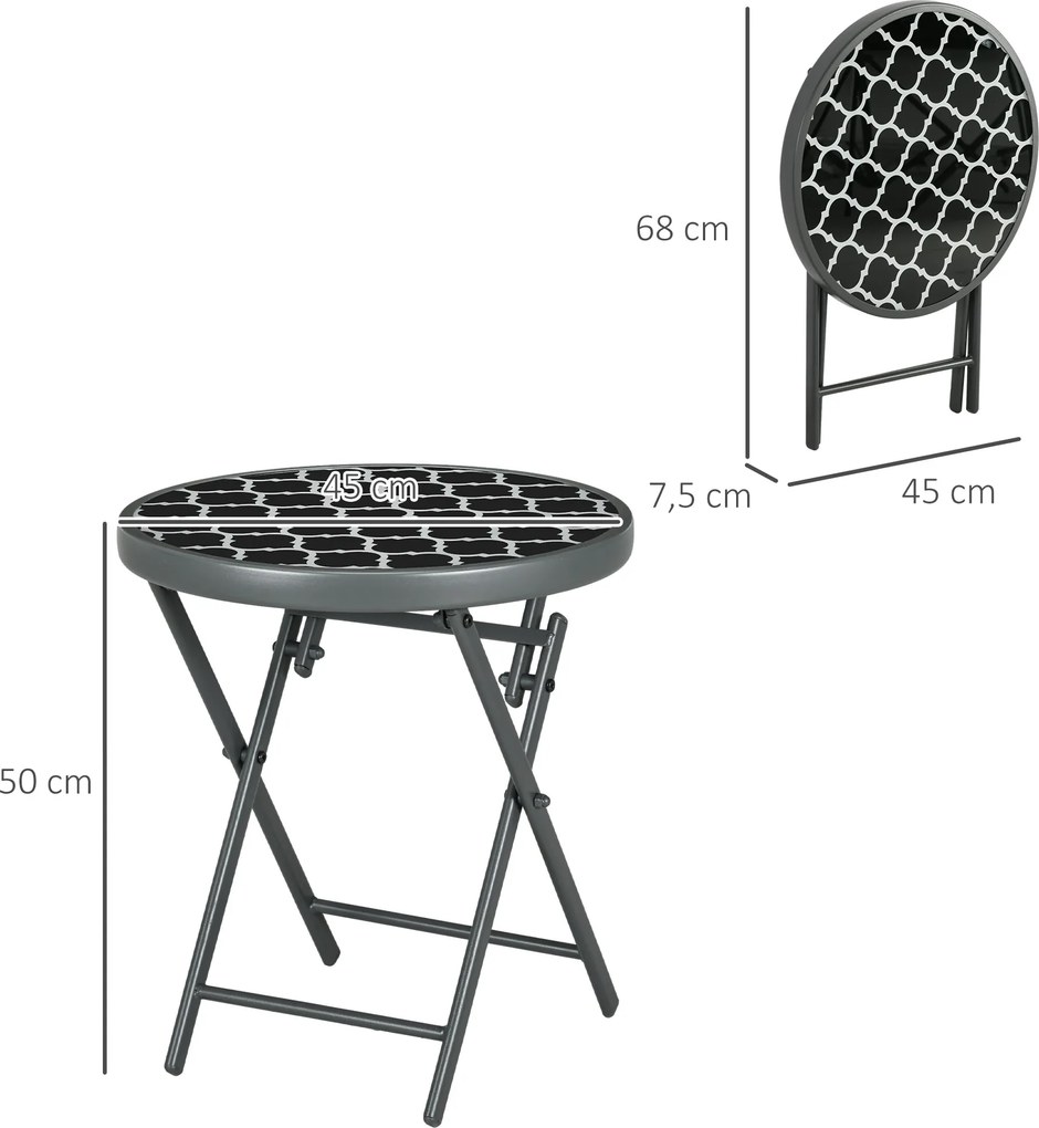 Outsunny Stolik ogrodowy składany, Stolik składany do ogrodu, okrągły, odporny na warunki atmosferyczne, składany, Średnica 45 x 50 cm, Czarny