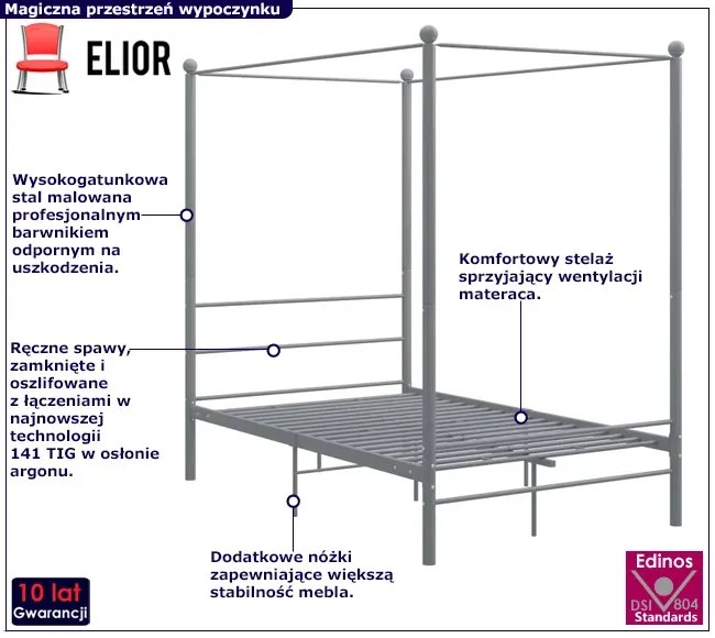 Szare podwójne łóżko z baldachimem 140x200 cm - Wertes