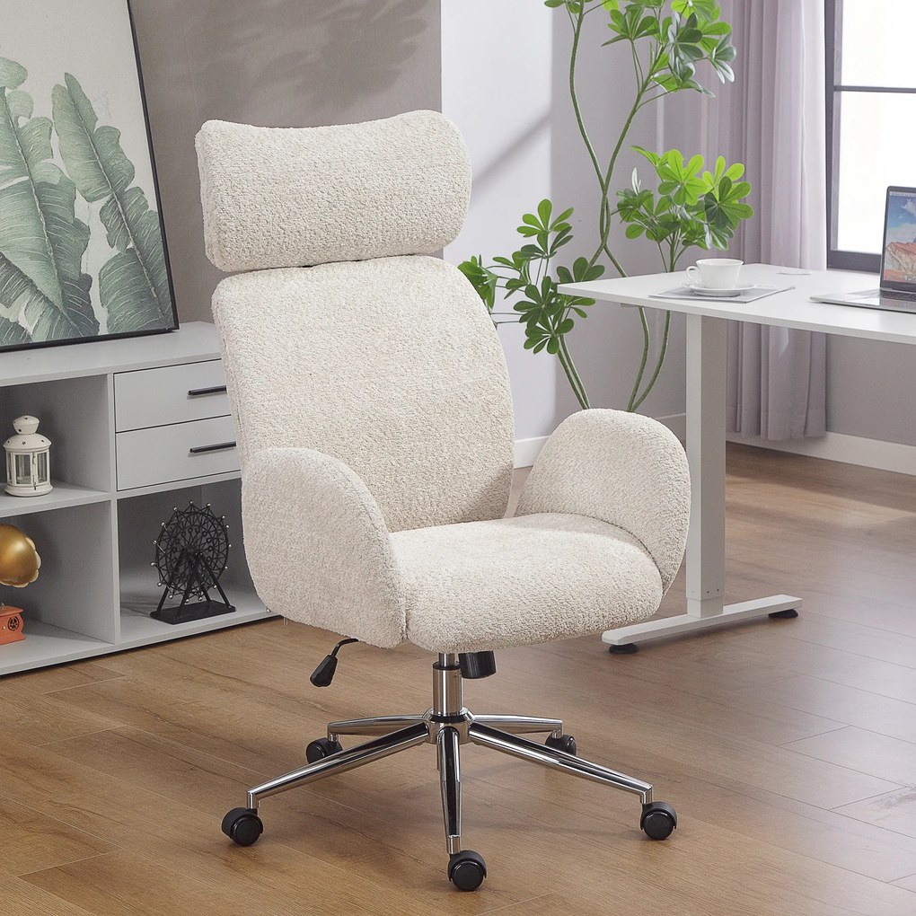 HOMCOM Krzesło biurowe z regulowanym zagłówkiem, ergonomiczne krzesło do biurka, funkcja odchylenia, regulowana wysokość, szaro-białe