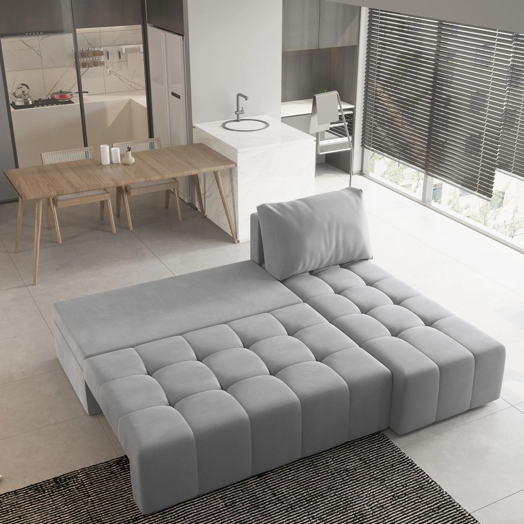 Masseno Narożnik DOMIRA z funkcją spania i pojemnikiem na pościel Narozniki L, Rozkładana sofa - Jasnoszary, PAROS 05