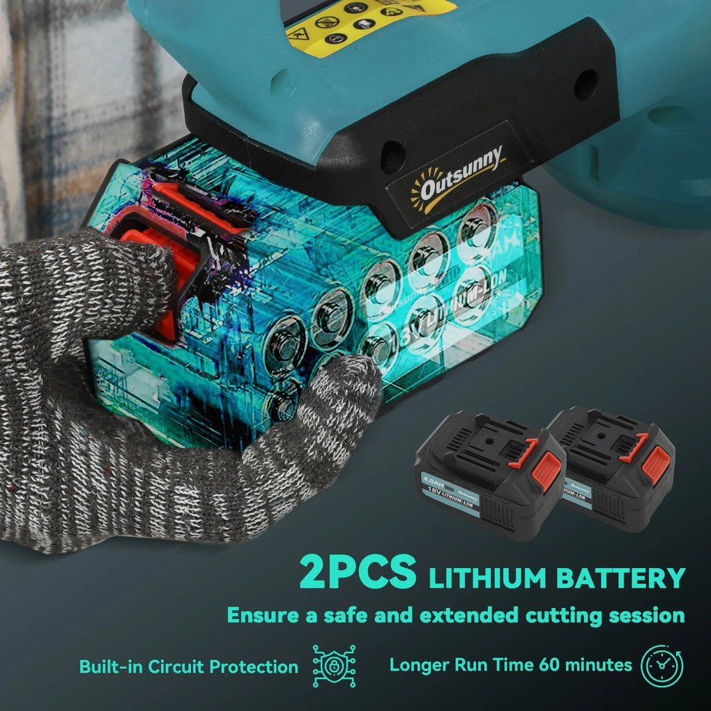 Outsunny Elektryczne nożyce do żywopłotu Akumulatorowe nożyce elektryczne o długości cięcia 51cm, Silnik, Akumulator Niebieski