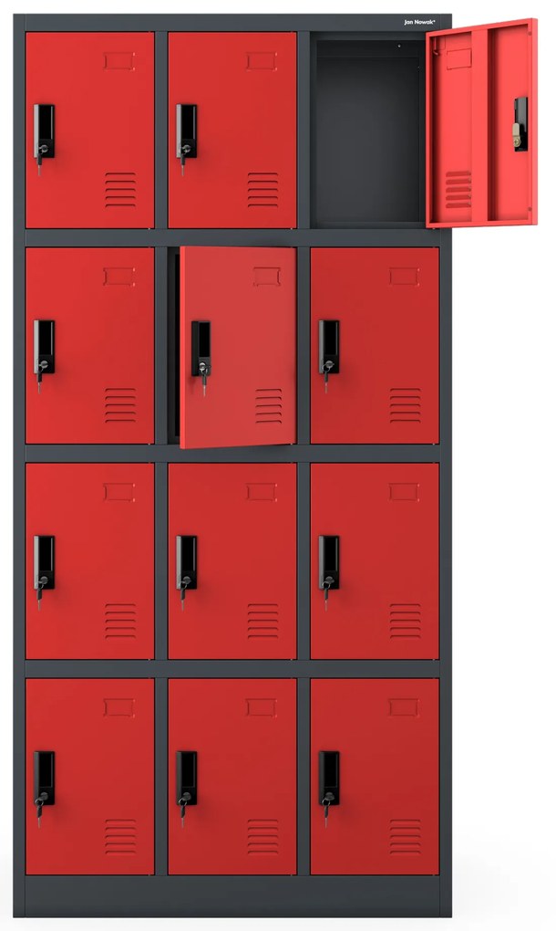 Szafka skrytkowa socjalna BHP antracytowo-czerwona: MARCIN, 900 x 1850 x 400 mm