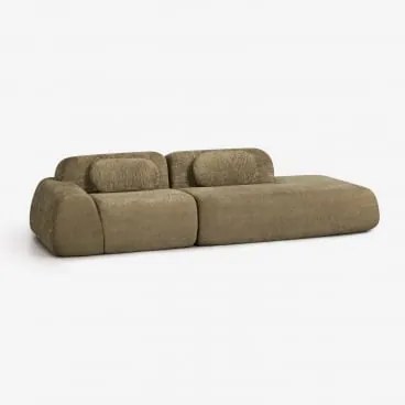 Sofa Modułowy Narożny 2-częściowy Z Prawym Szezlongiem Z Weluru Merida, Pakowany Próżniowo Szenila Gruba Szałwiowa Zieleń - Sklum