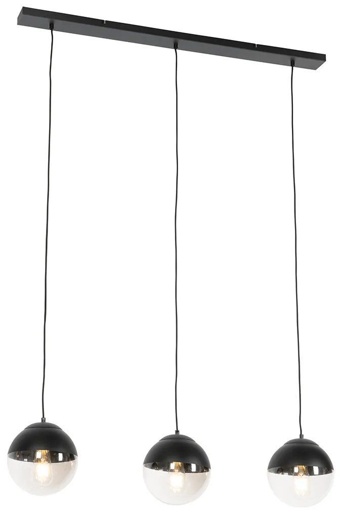 Retrowska lampa wisząca czarna z przezroczystym szklanym kloszem prostokątnym 3-światłowa - Eclipse