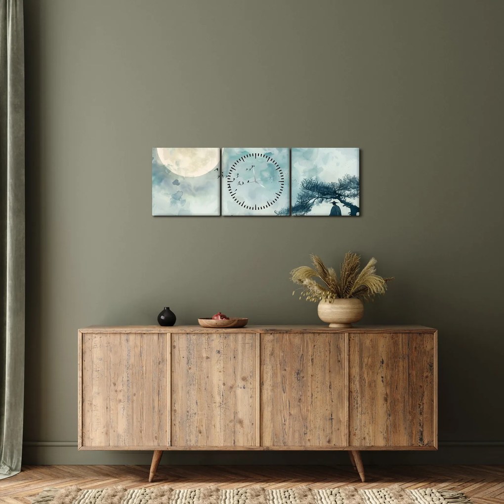 Obraz - Malowanie księżyca w pełni (z zegarem) (90x30 cm)