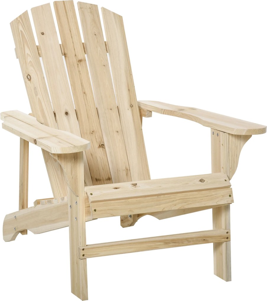 Outsunny Fotel Adirondack drewniany, odporny na warunki atmosferyczne, fotel ogrodowy z wysokim oparciem i podłokietnikami | Aosom PL