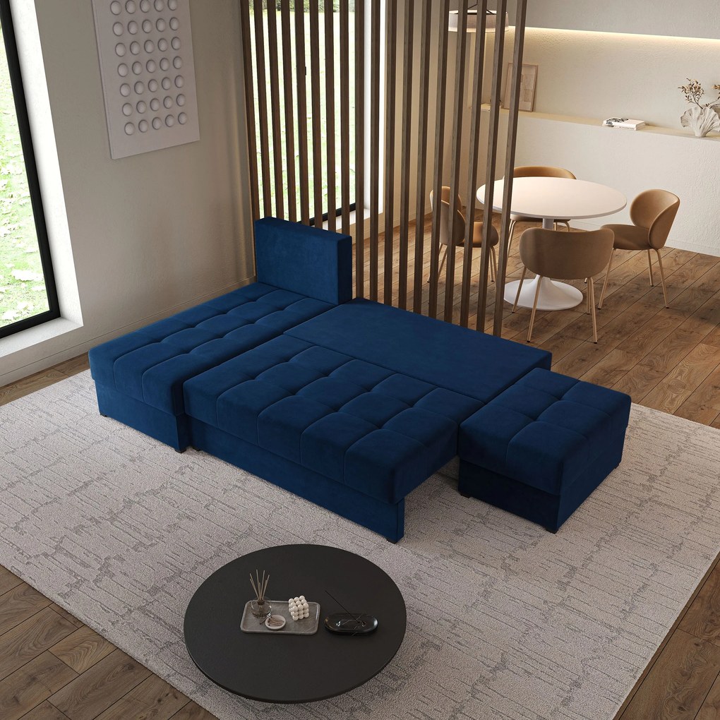 Masseno Narożnik NORVI z funkcją spania i pojemnikiem na pościel Narozniki L, Rozkładana sofa - Niebieski, KRONOS 09