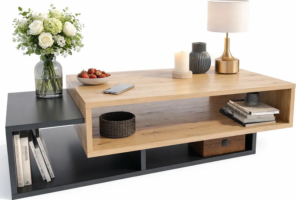 Nowoczesny stolik kawowy dąb artisan + czarny G7-F02