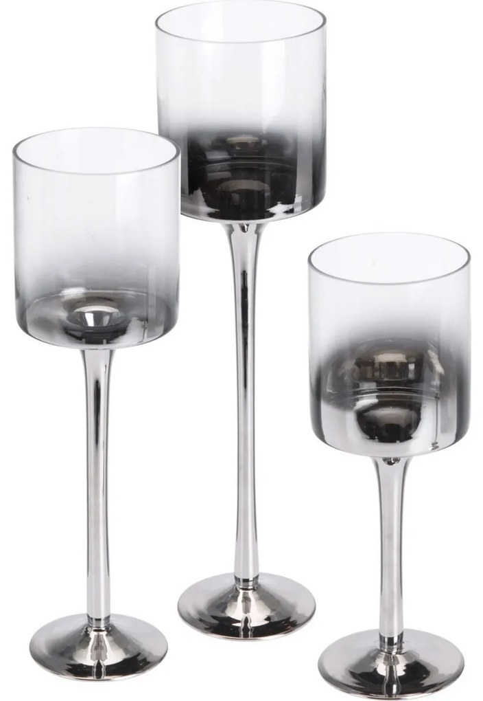 Zestaw świeczników Home&styling, 3 szt., szarosrebrne szkło