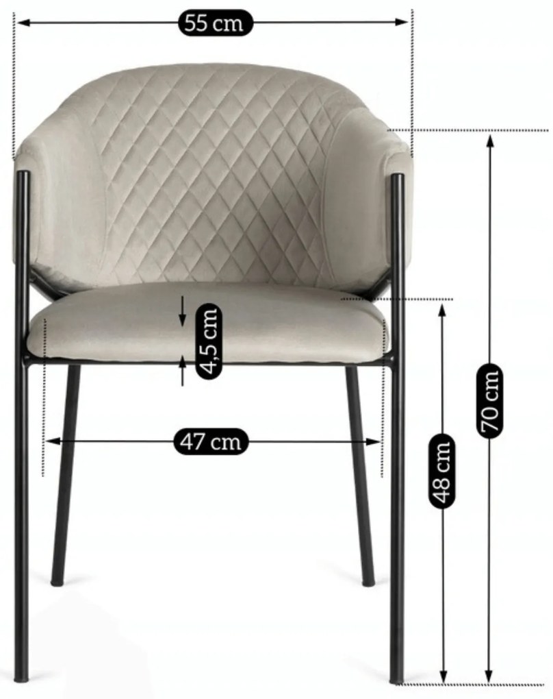 Krzesło Tapicerowane do Salonu INNES 2 Szare Welurowe Nowoczesne Loft