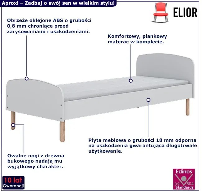 Pojedyncze skandynawskie łóżko z materacem 90x200cm - Inver 4X