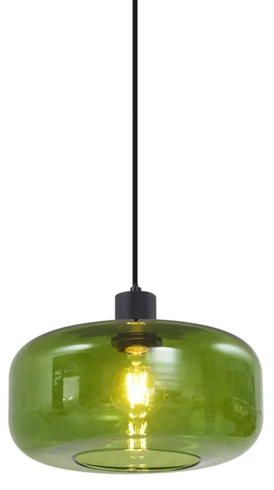 Retrowana lampa wisząca czarna ze szklanym zielonym kloszem - Bizle Retro Oswietlenie wewnetrzne