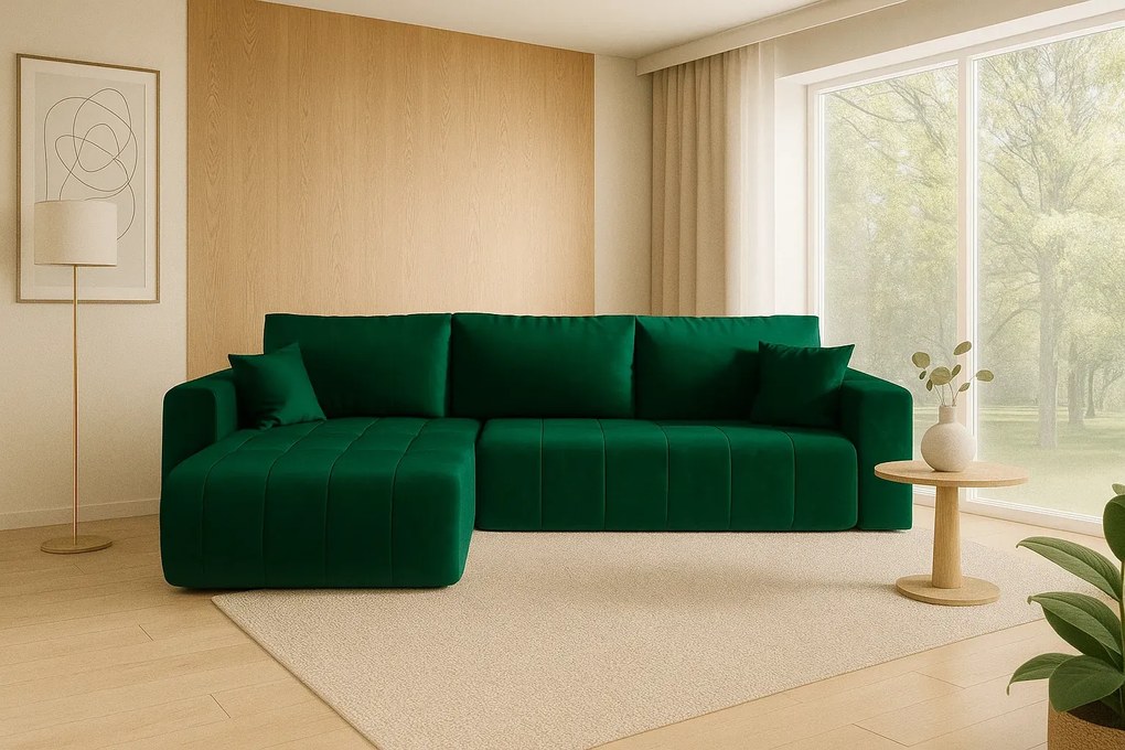 Zielony narożnik rozkładany tapicerowany welurem M4-S61