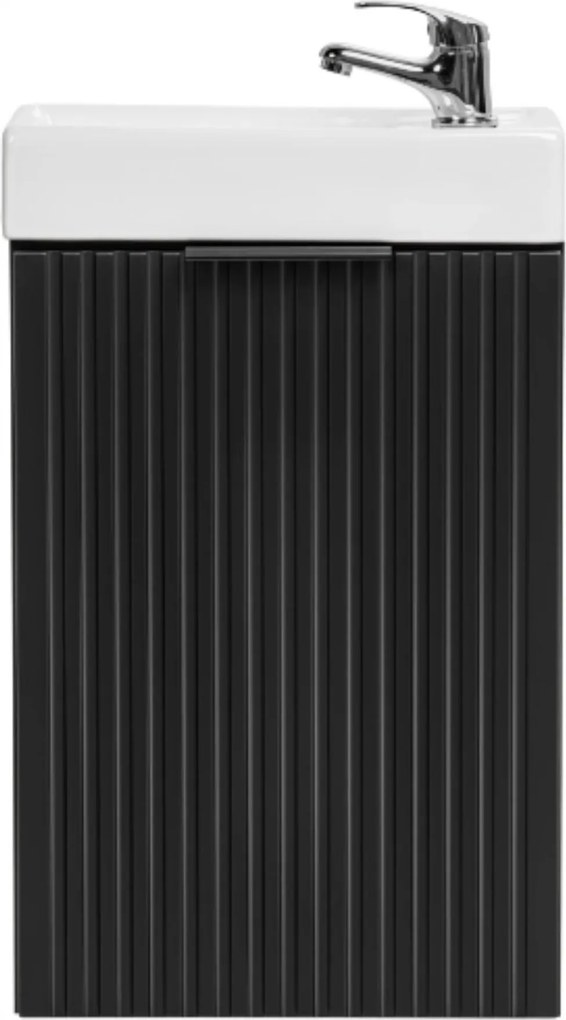 Szafka wisząca czarna ryflowane fronty z białą umywalką 40 x 22 cm ASTROS Black