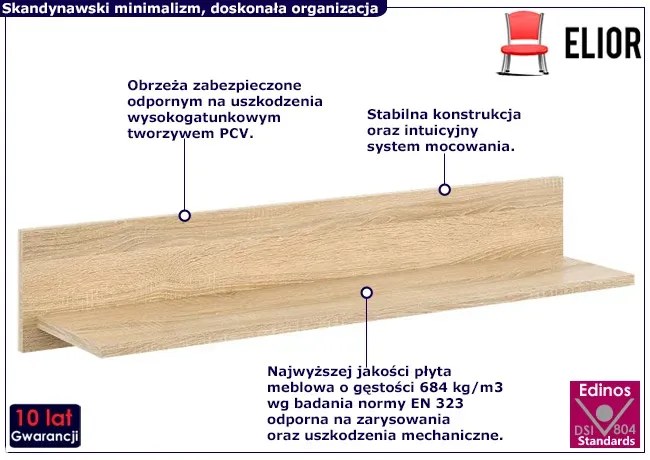 Skandynawska półka ścienna w kolorze dąb sonoma - Lava