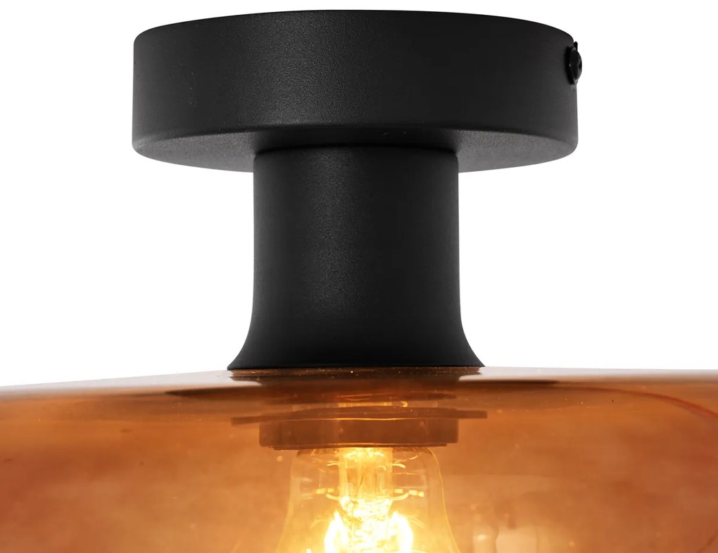 Retrowana lampa sufitowa czarna z brązowym szkłem - Bizle