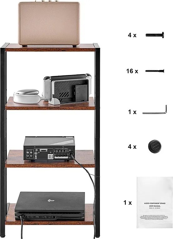 Meble SucceBuy Podstawa Multimedialna AV z 4 Poziomami , Regulowalna Organizacja Audio-Wideo z Drewna, Brązowa